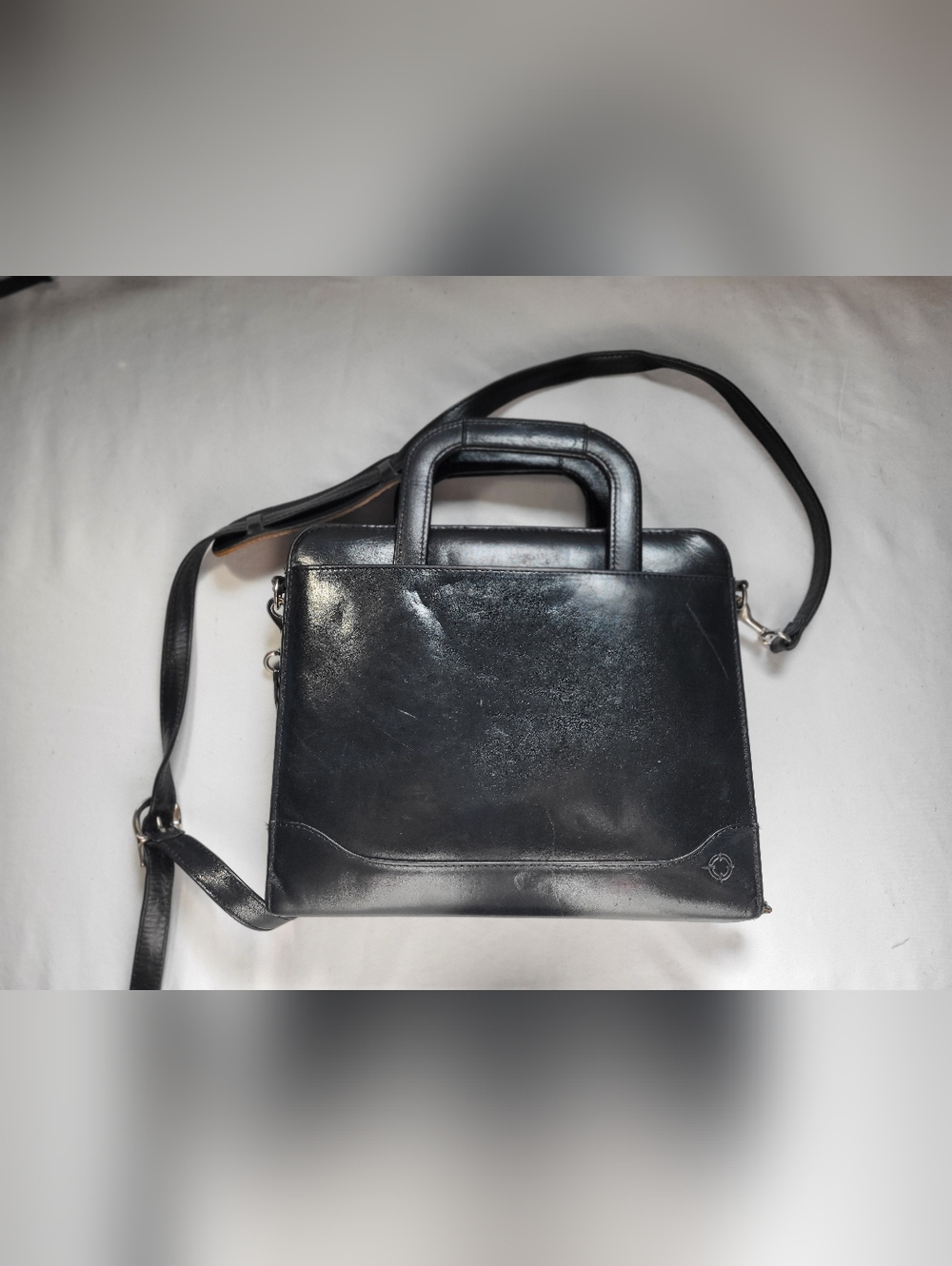 Franklin Covey Black Leather Crossbody Messenger Planner Briefcase